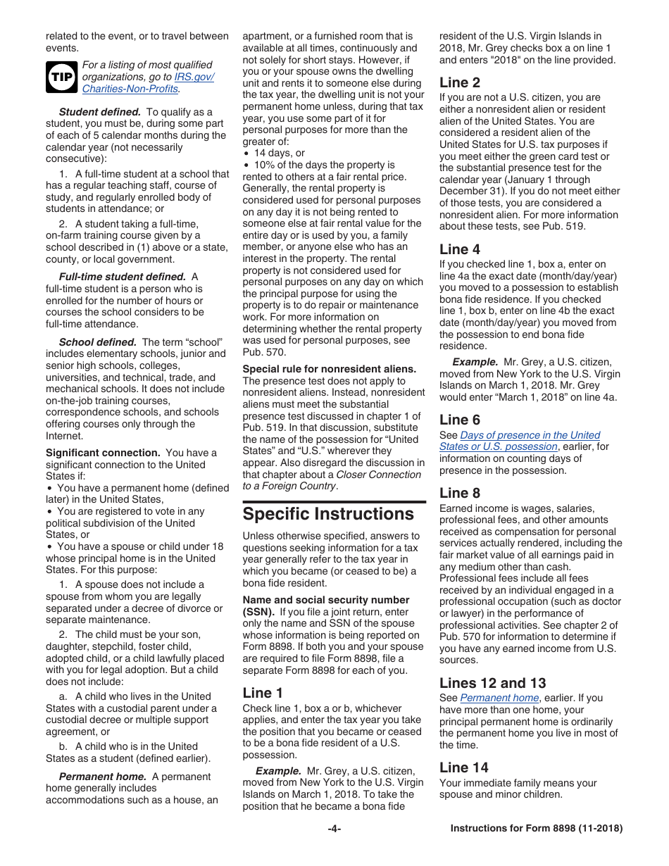 Instructions for IRS Form 8898 Statement for Individuals Who Begin or End Bona Fide Residence in a U.S. Possession, Page 4