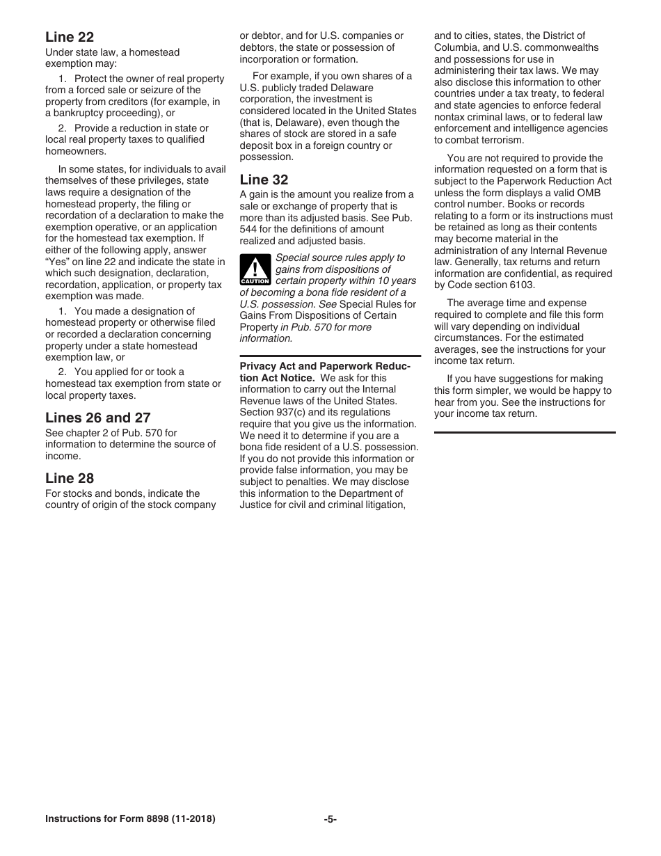 Instructions for IRS Form 8898 Statement for Individuals Who Begin or End Bona Fide Residence in a U.S. Possession, Page 5