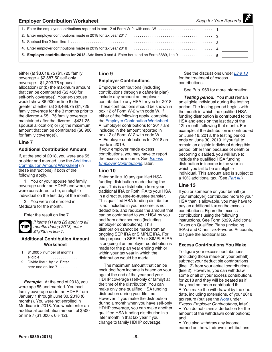 Download Instructions for IRS Form 8889 Health Savings Accounts (Hsas
