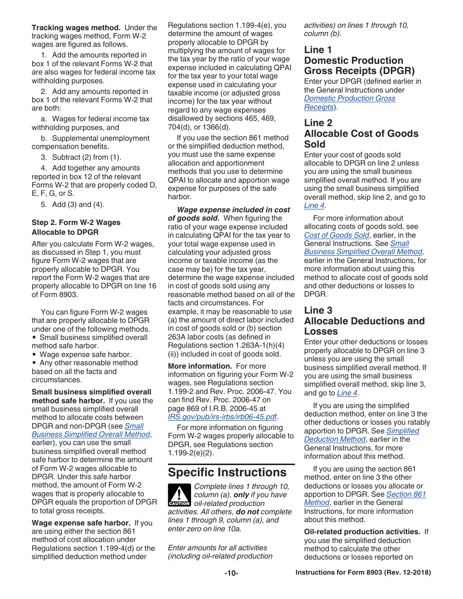 Instructions for IRS Form 8903 Domestic Production Activities Deduction, Page 10