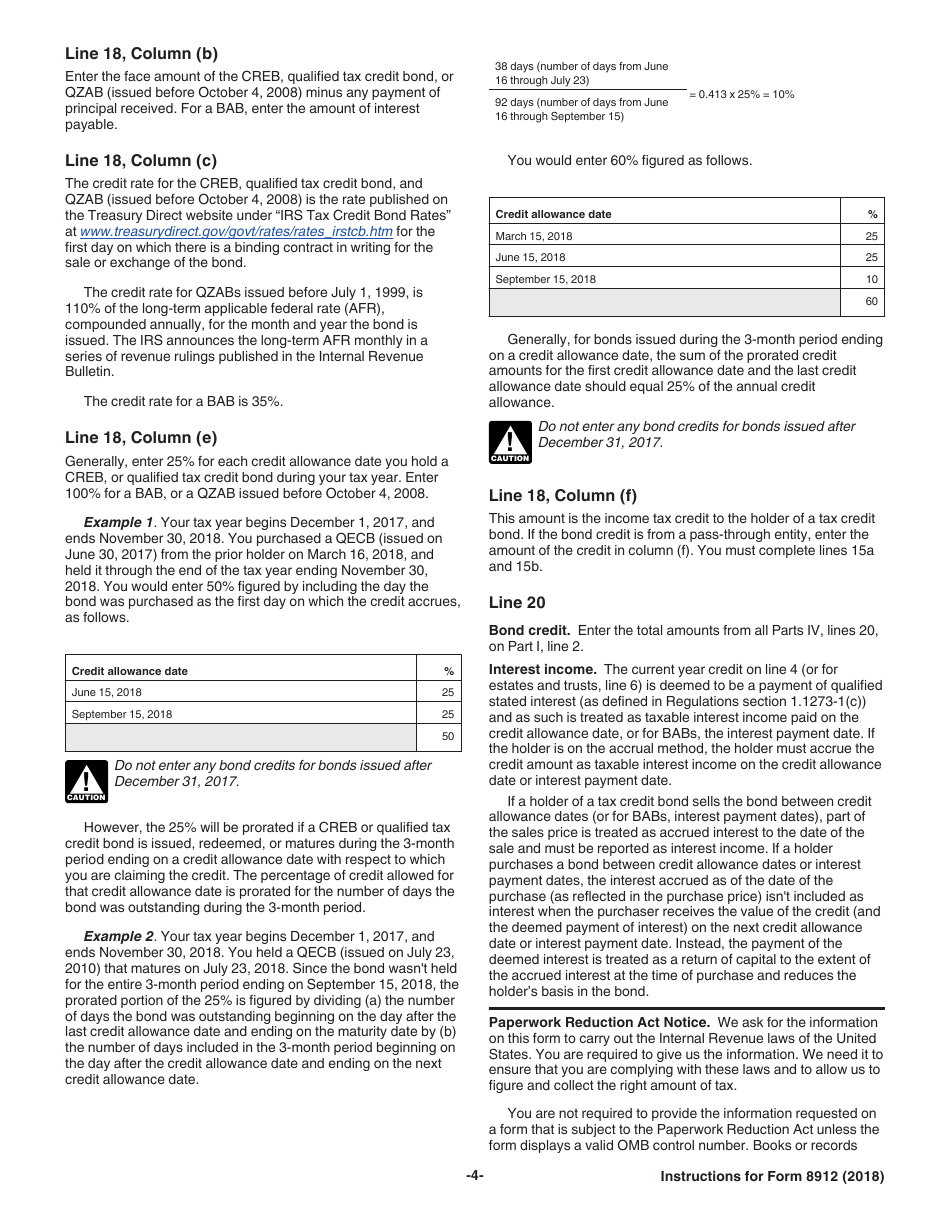 Instructions for IRS Form 8912 Credit to Holders of Tax Credit Bonds, Page 4