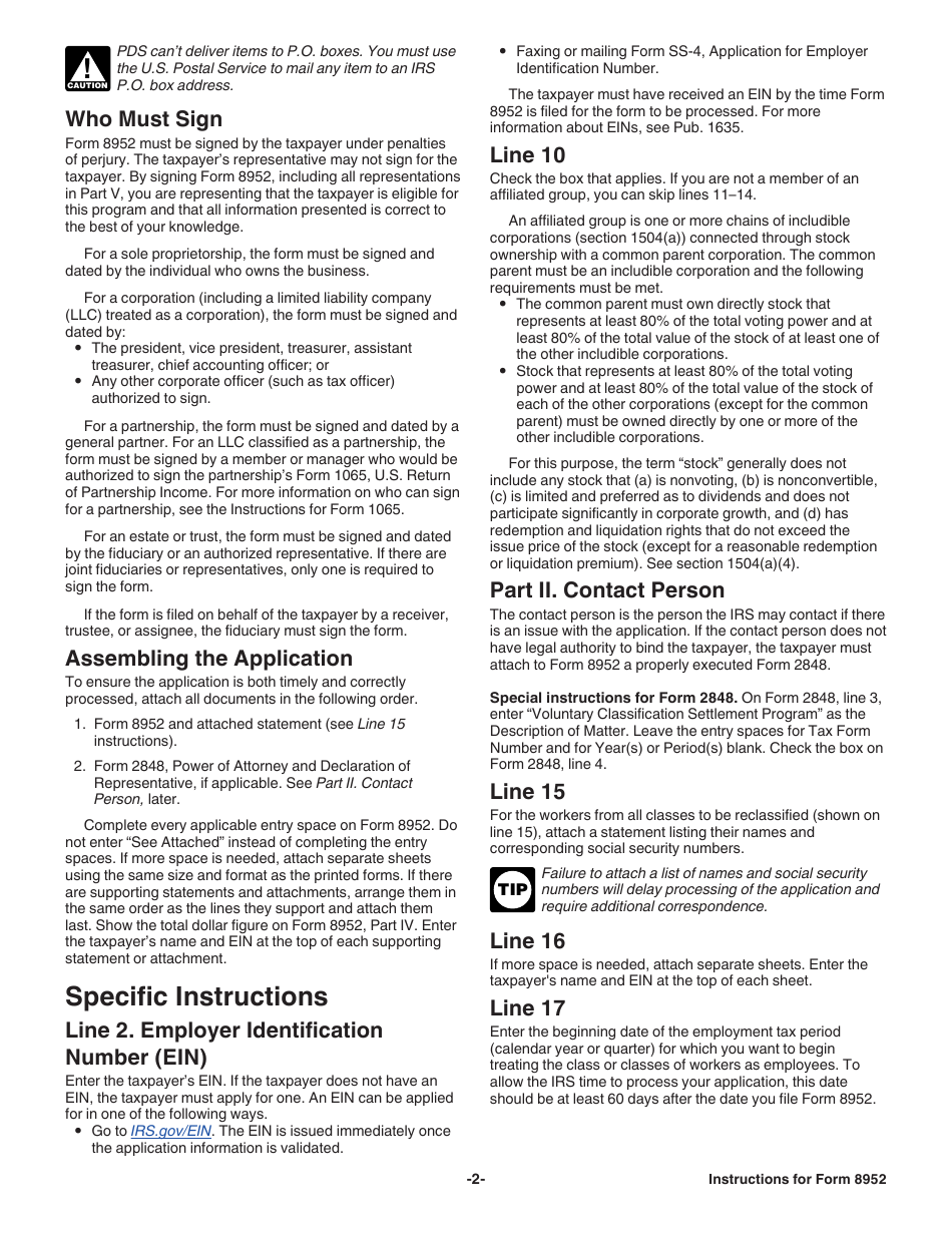 Instructions for IRS Form 8952 Application for Voluntary Classification Settlement Program (Vcsp), Page 2