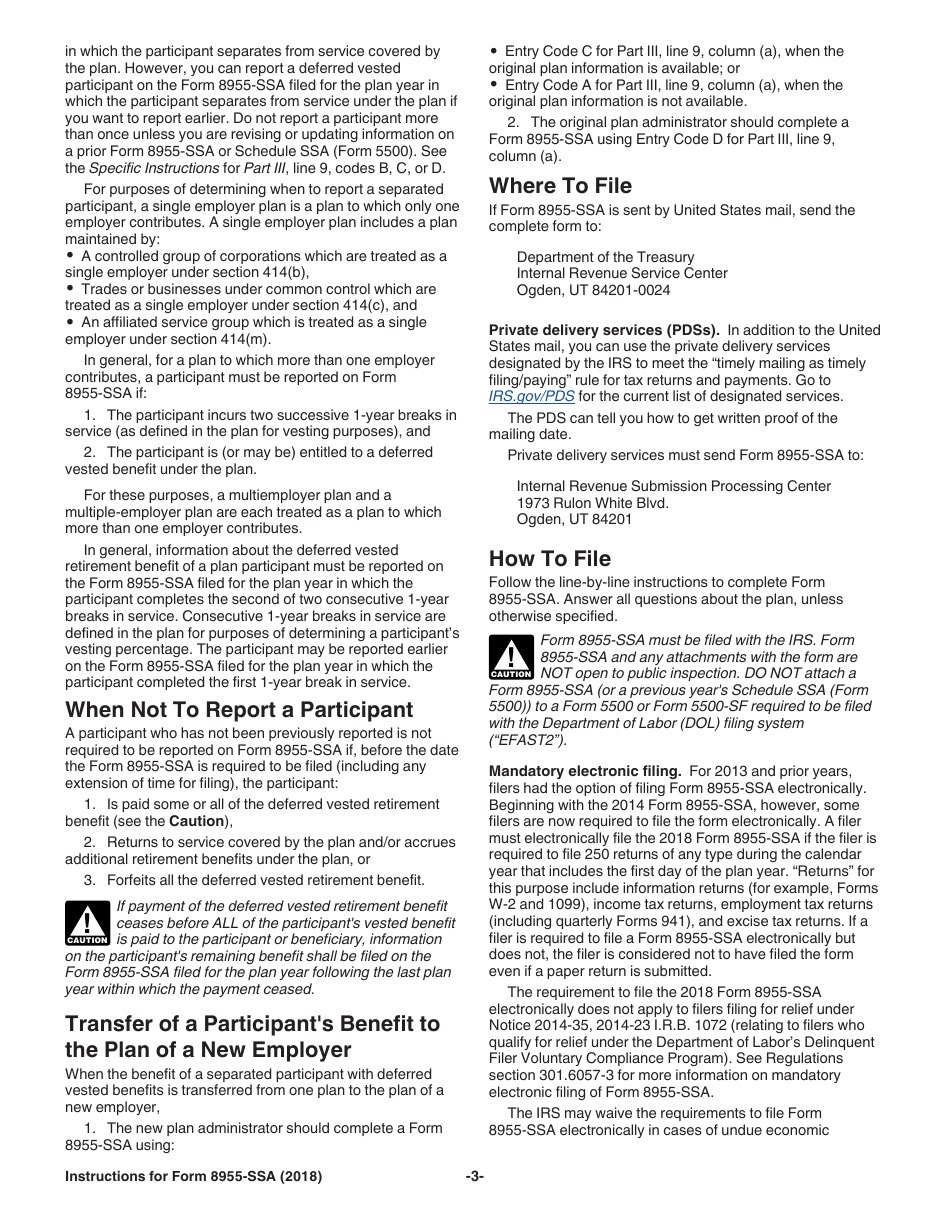 Instructions for IRS Form 8955-SSA Annual Registration Statement Identifying Separated Participants With Deferred Vested Benefits, Page 3