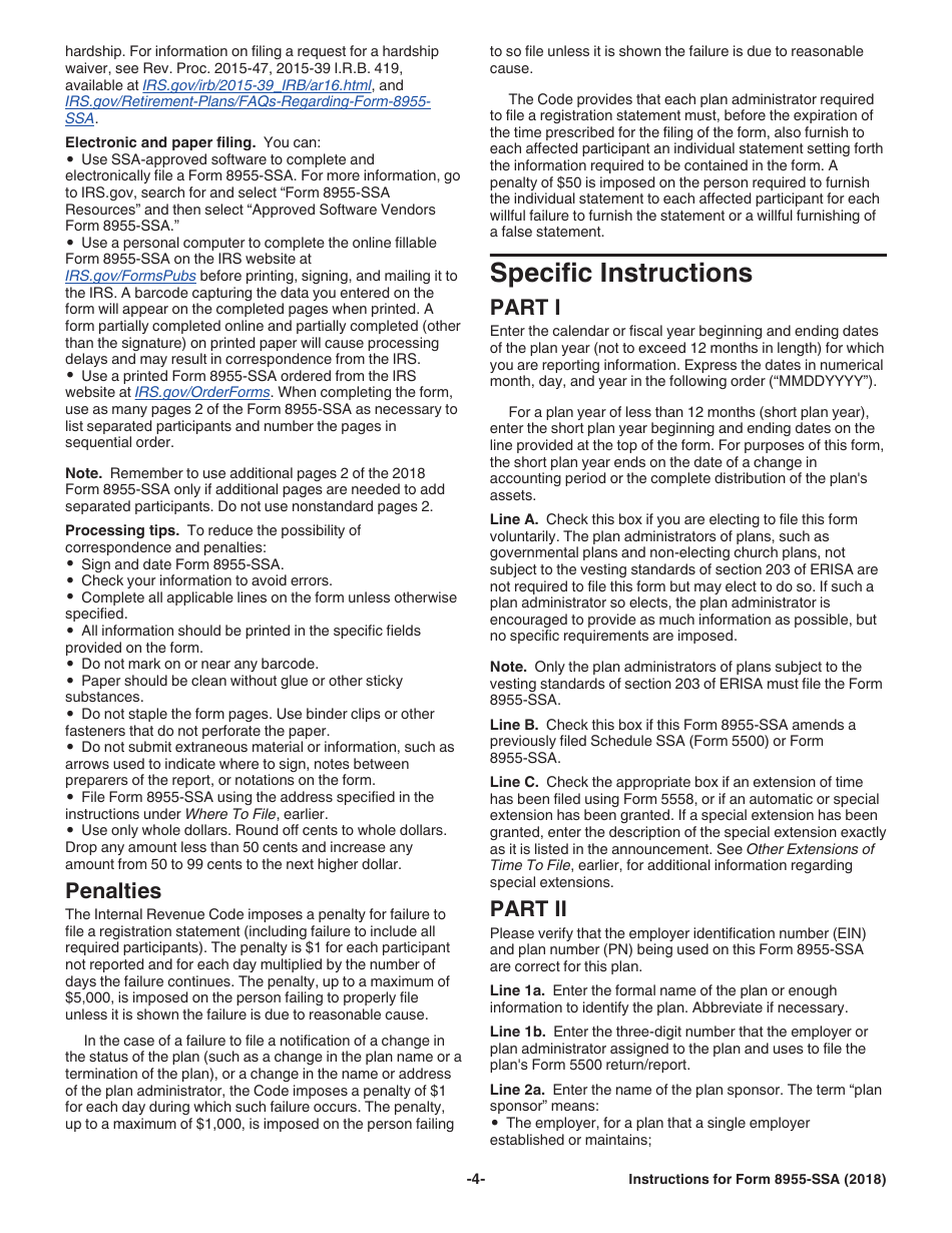 Instructions for IRS Form 8955-SSA Annual Registration Statement Identifying Separated Participants With Deferred Vested Benefits, Page 4