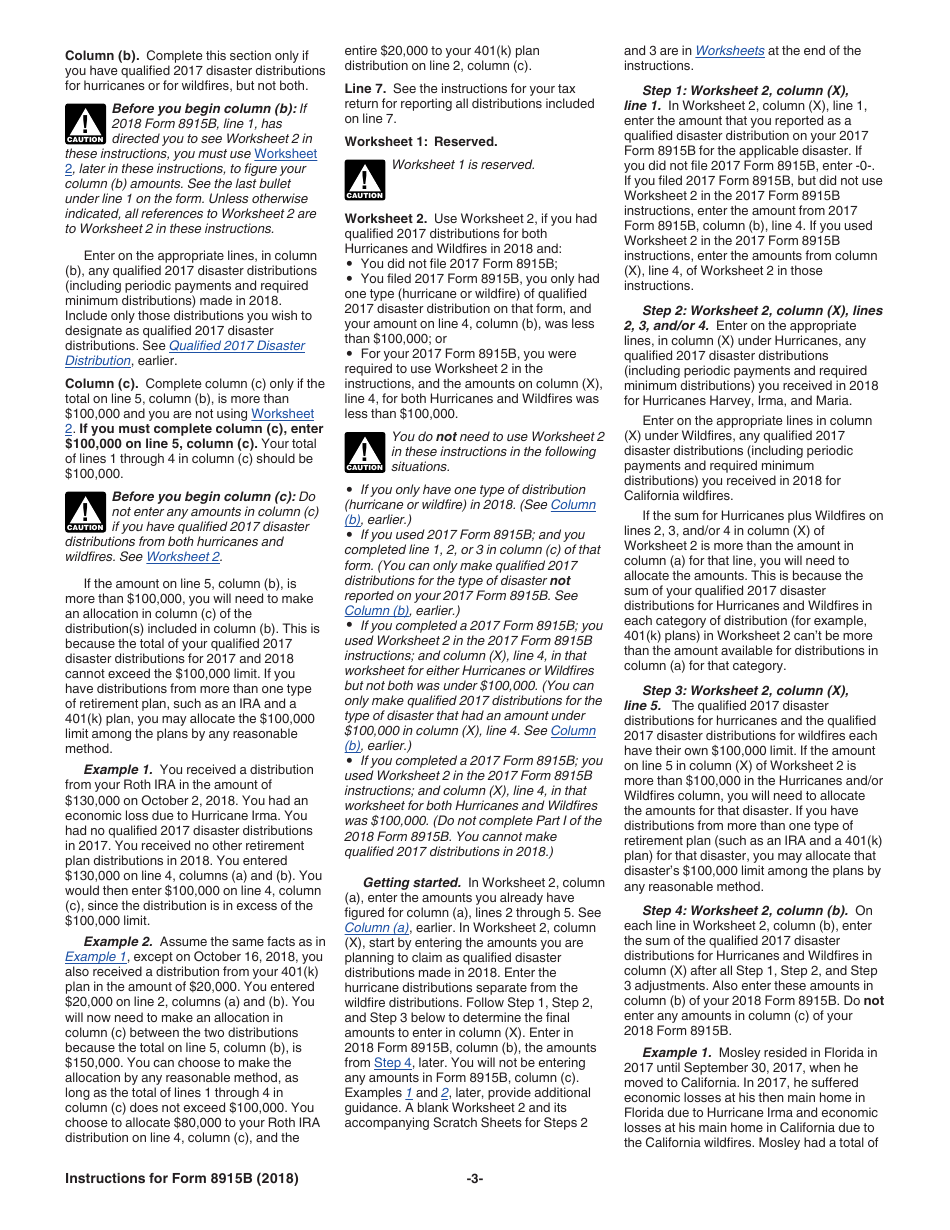 Instructions for IRS Form 8915B Qualified 2017 Disaster Retirement Plan Distributions and Repayments, Page 3