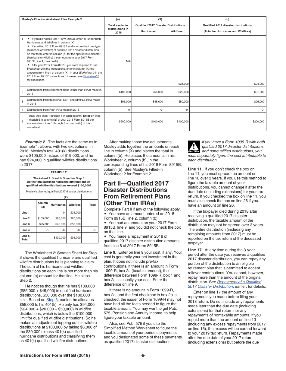 Instructions for IRS Form 8915B Qualified 2017 Disaster Retirement Plan Distributions and Repayments, Page 5