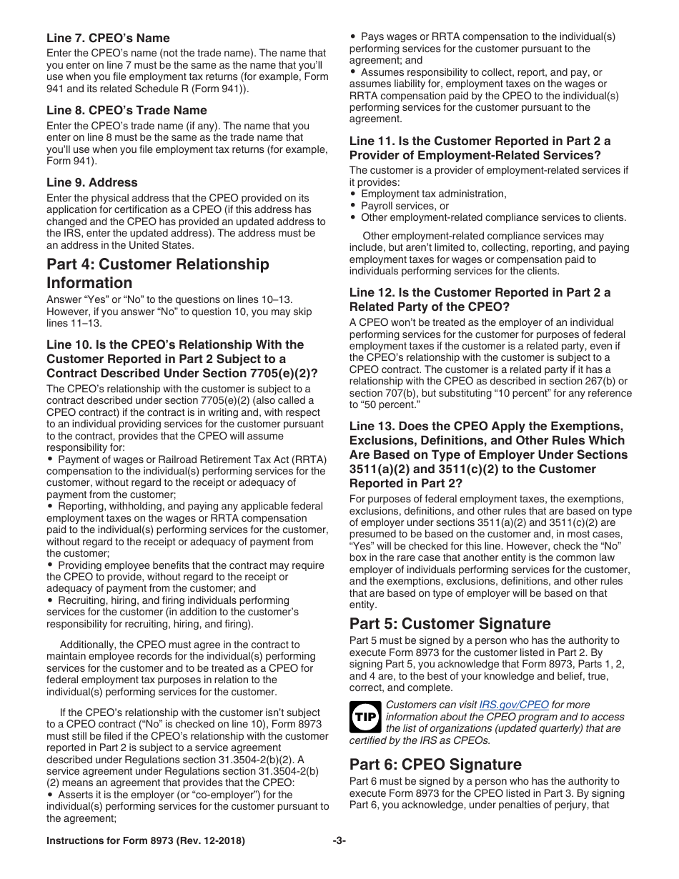 Instructions for IRS Form 8973 Certified Professional Employer Organization / Customer Reporting Agreement, Page 3