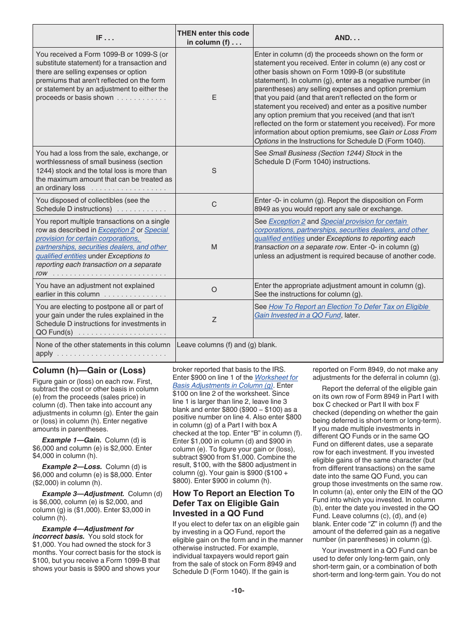 Download Instructions For Irs Form 8949 Sales And Other Dispositions Of Capital Assets Pdf 2018 7408