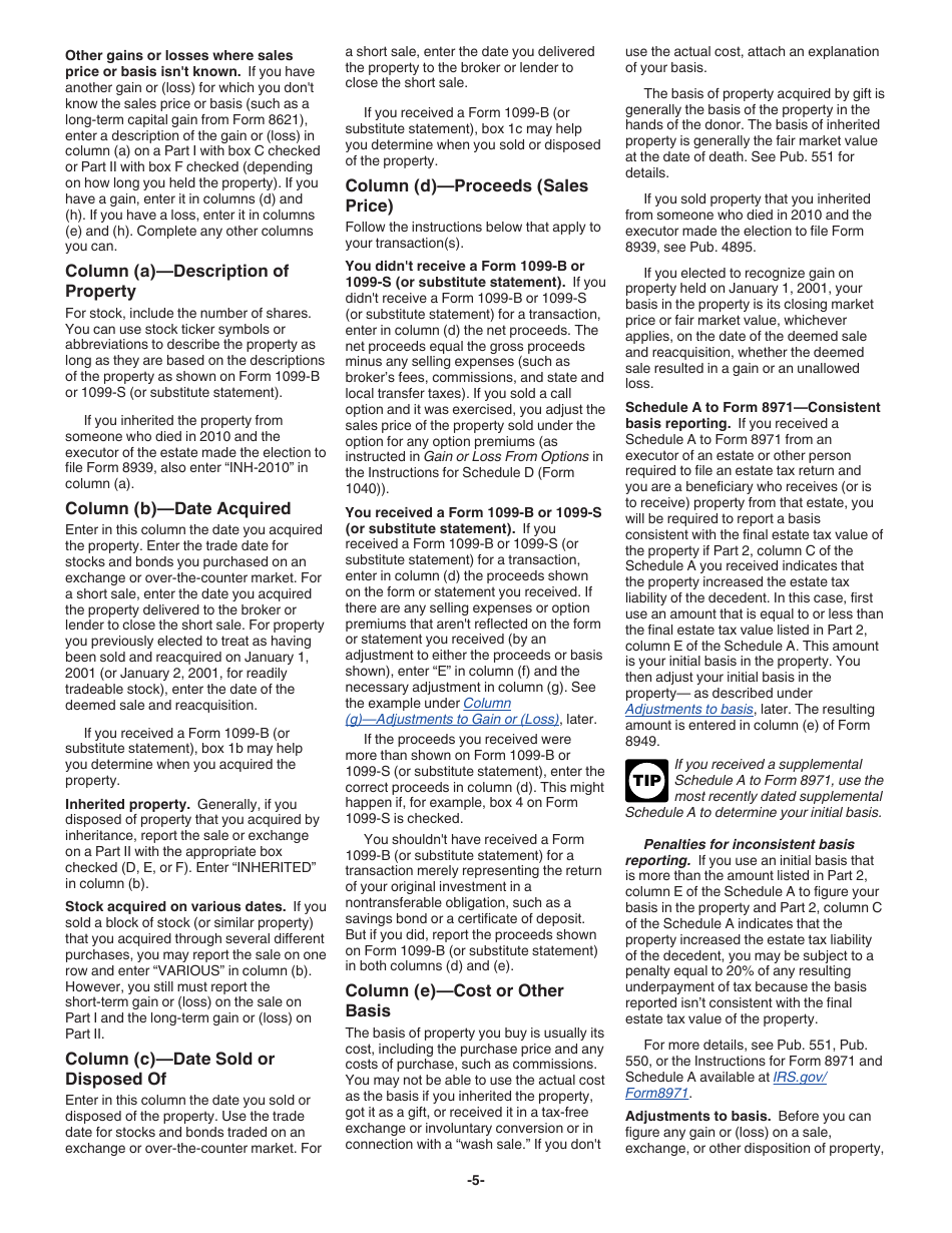 Instructions for IRS Form 8949 Sales and Other Dispositions of Capital Assets, Page 5