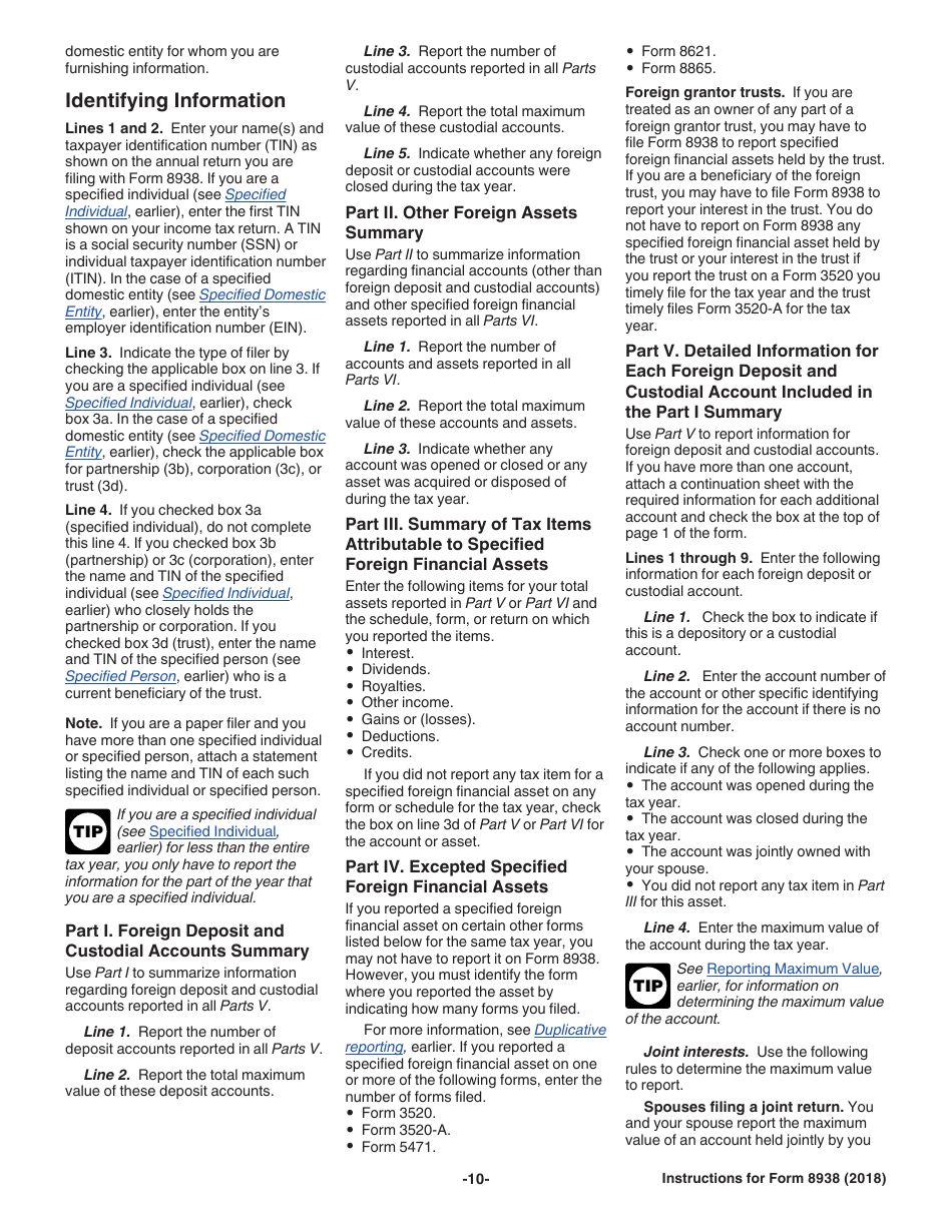 Instructions for IRS Form 8938 Statement of Specified Foreign Financial Assets, Page 10