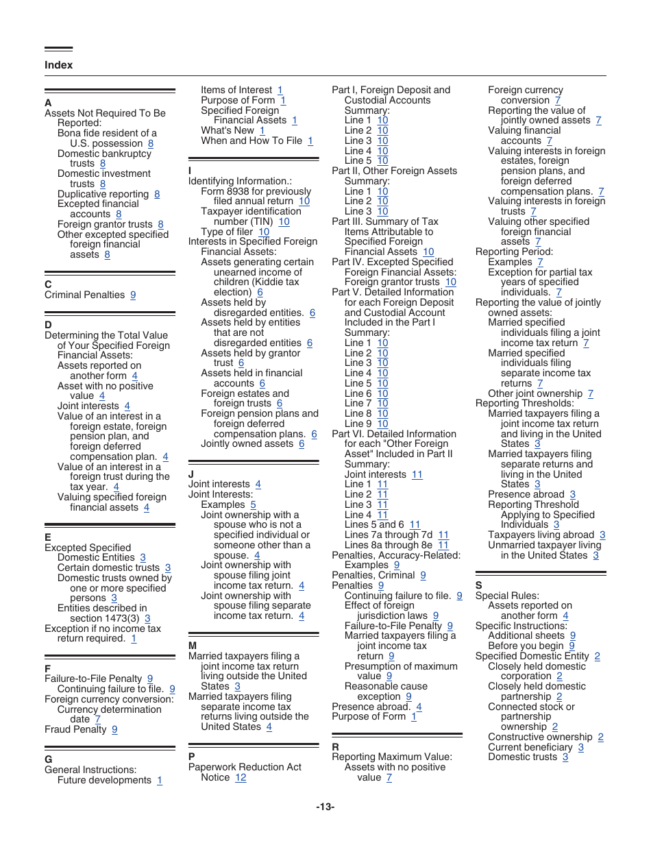 Instructions for IRS Form 8938 Statement of Specified Foreign Financial Assets, Page 13