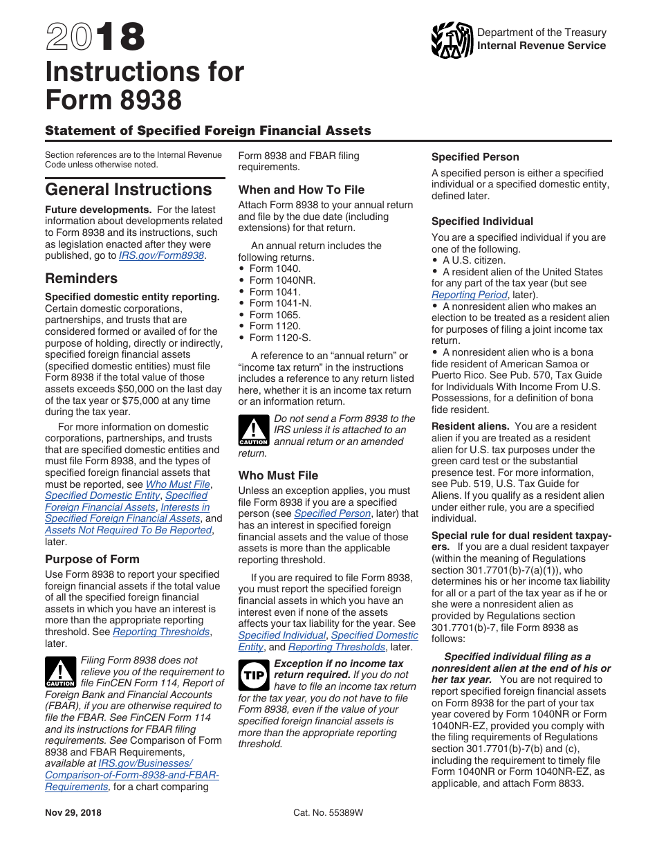 Instructions for IRS Form 8938 Statement of Specified Foreign Financial Assets, Page 1