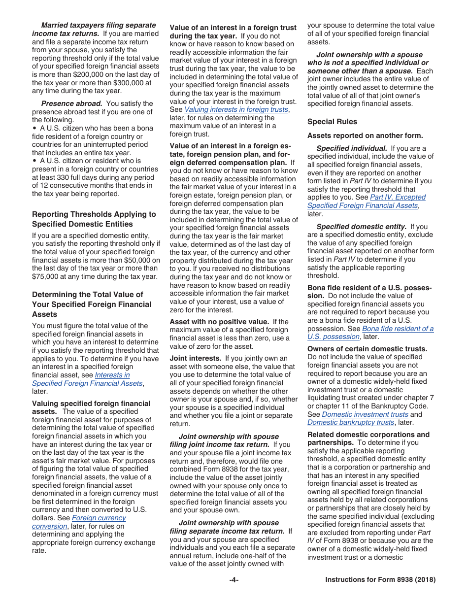 Instructions for IRS Form 8938 Statement of Specified Foreign Financial Assets, Page 4