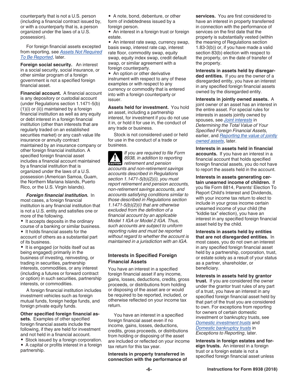 Instructions for IRS Form 8938 Statement of Specified Foreign Financial Assets, Page 6
