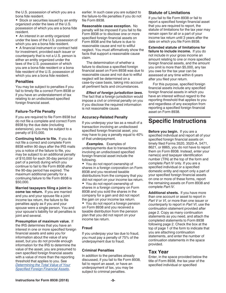 Instructions for IRS Form 8938 Statement of Specified Foreign Financial Assets, Page 9