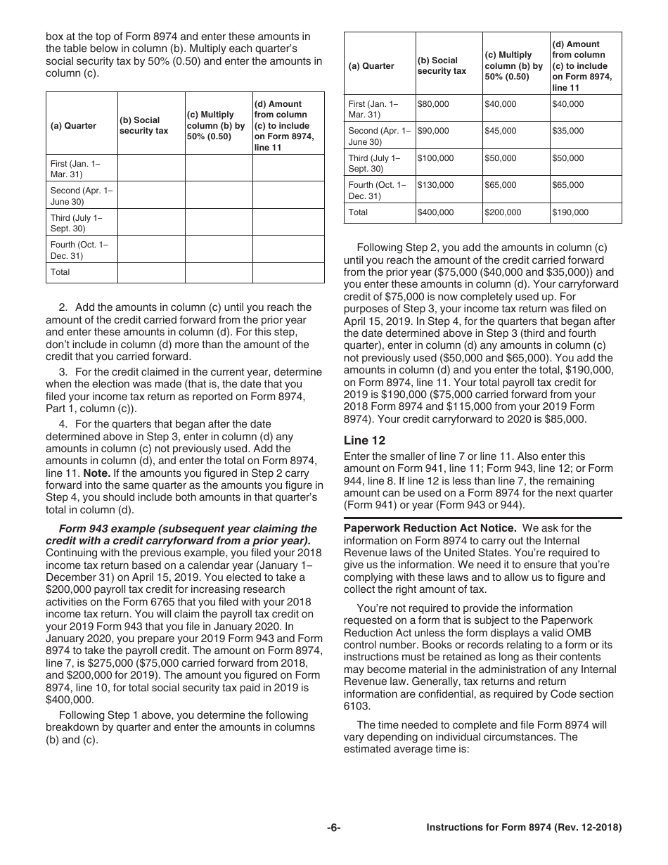 Instructions for IRS Form 8974 Qualified Small Business Payroll Tax Credit for Increasing Research Activities, Page 6