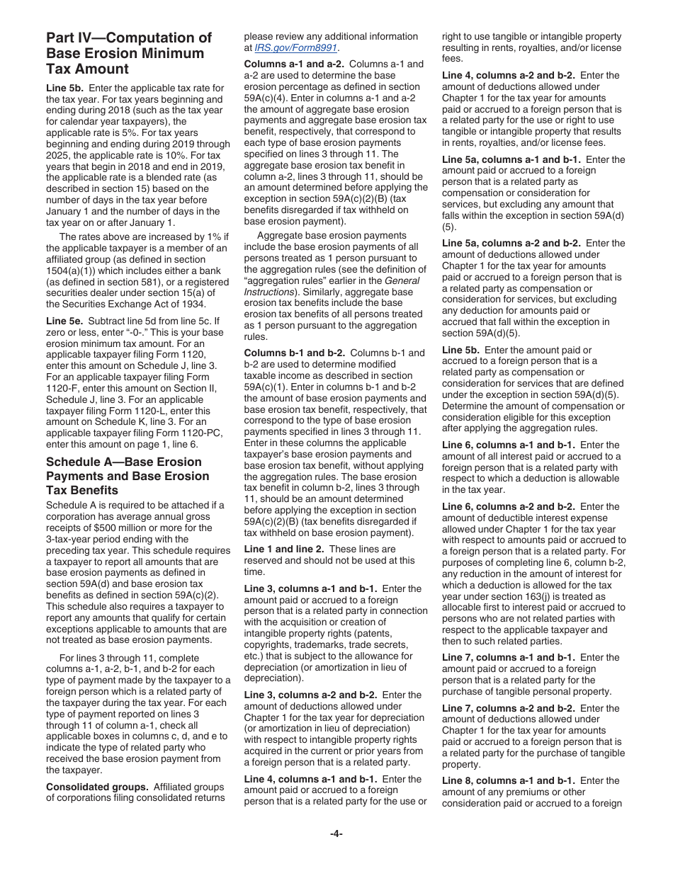 Instructions for IRS Form 8991 Tax on Base Erosion Payments of Taxpayers With Substantial Gross Receipts, Page 4