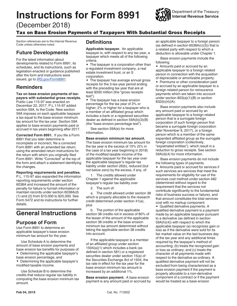 Download Instructions for IRS Form 8991 Tax on Base Erosion Payments of