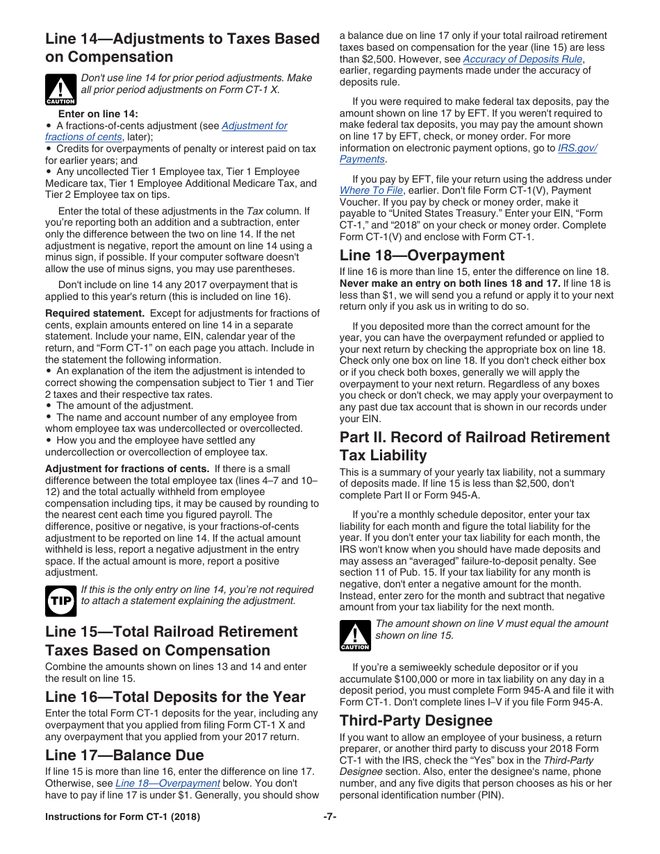 Instructions for IRS Form CT-1 Employers Annual Railroad Retirement Tax Return, Page 7