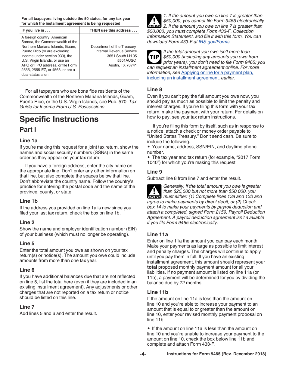 Instructions for IRS Form 9465 Installment Agreement Request, Page 4