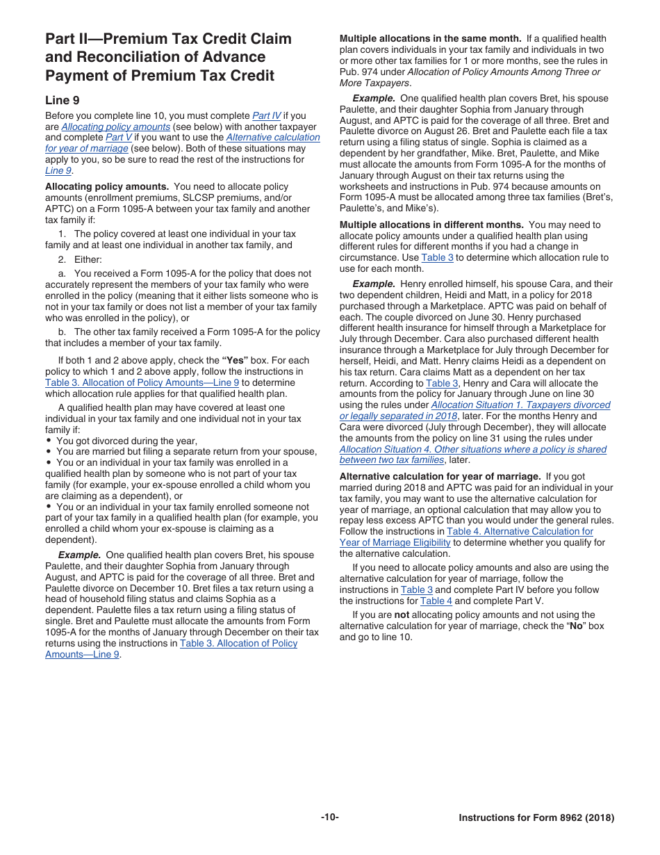 Instructions for IRS Form 8962 Premium Tax Credit (Ptc), Page 10