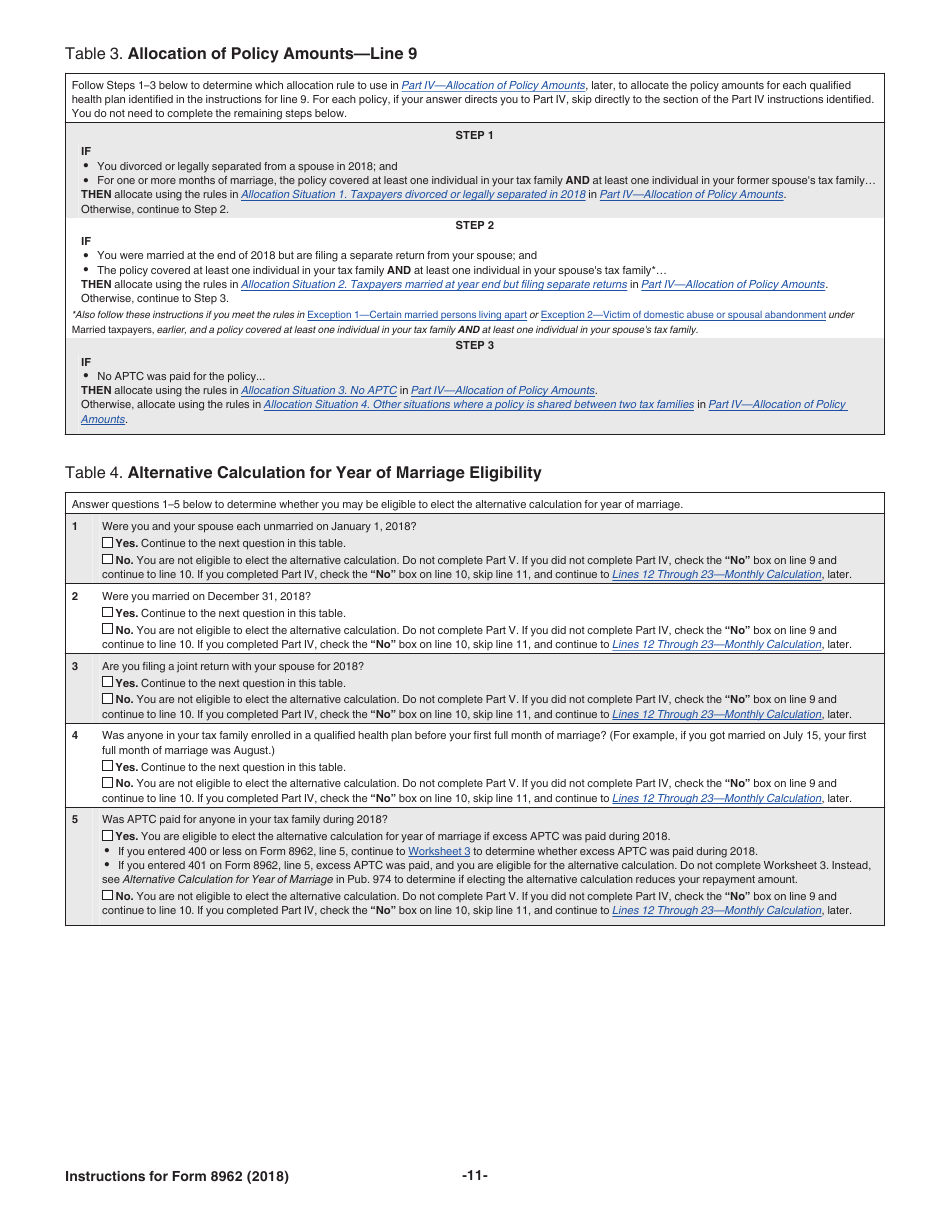 Instructions for IRS Form 8962 Premium Tax Credit (Ptc), Page 11