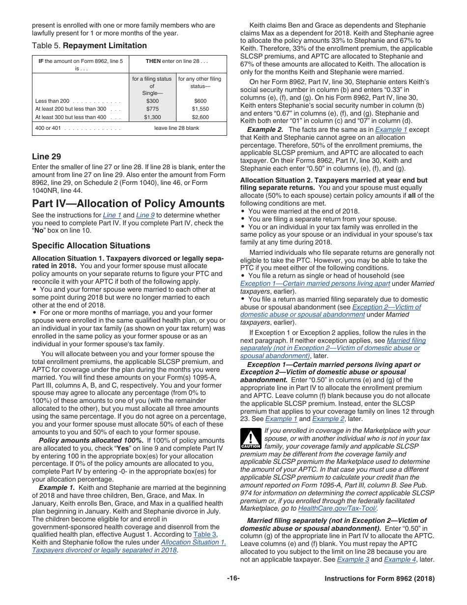 Instructions for IRS Form 8962 Premium Tax Credit (Ptc), Page 16