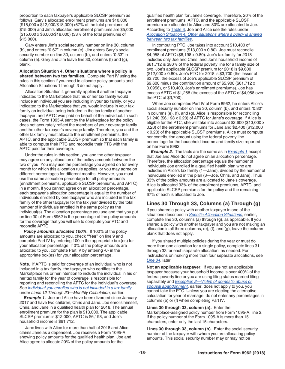 Instructions for IRS Form 8962 Premium Tax Credit (Ptc), Page 18