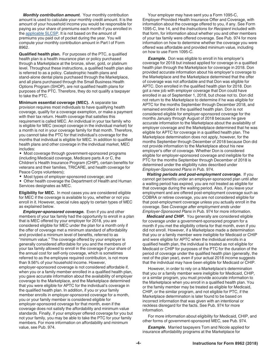 Instructions for IRS Form 8962 Premium Tax Credit (Ptc), Page 4