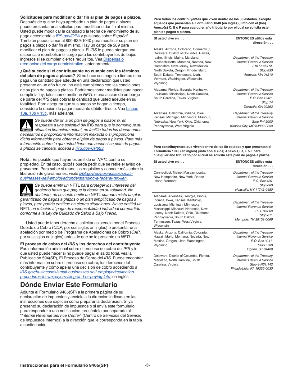 Instrucciones para IRS Formulario 9465(SP) Solicitud Para Un Plan De Pagos a Plazos (Spanish), Page 3