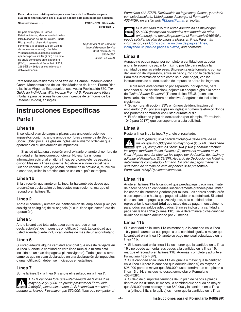 Instrucciones para IRS Formulario 9465(SP) Solicitud Para Un Plan De Pagos a Plazos (Spanish), Page 4