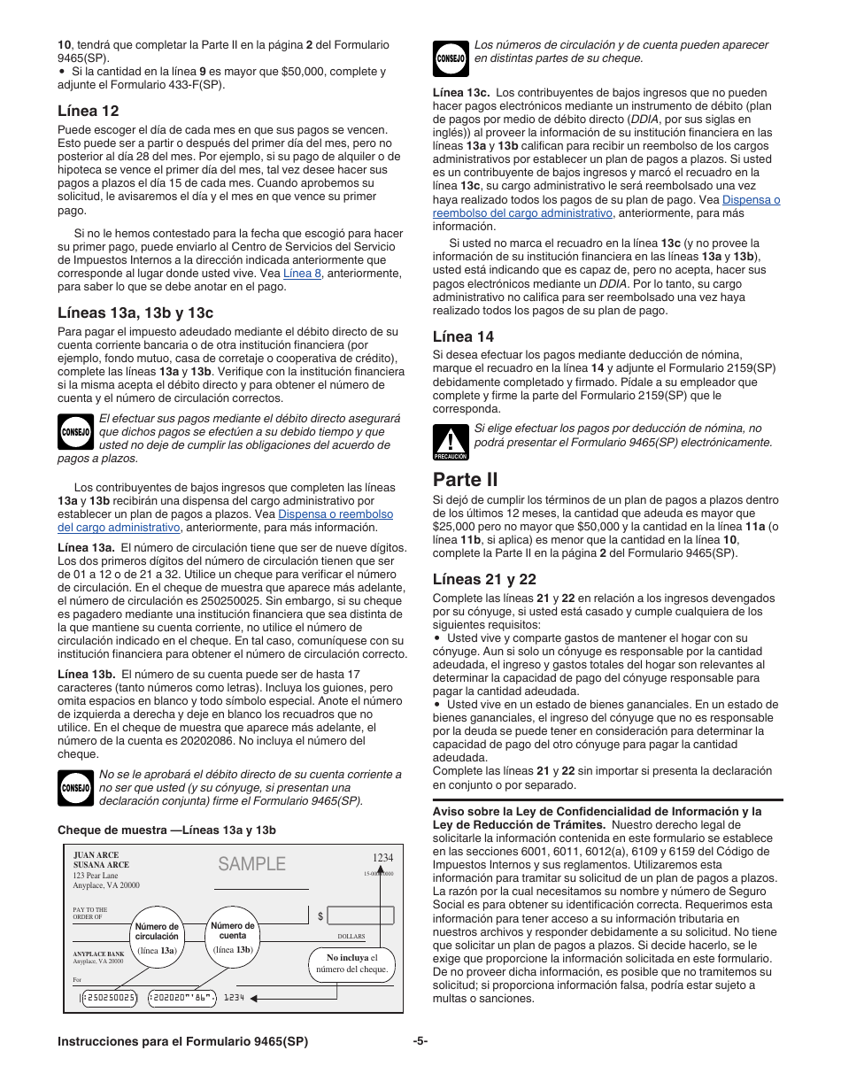 Instrucciones para IRS Formulario 9465(SP) Solicitud Para Un Plan De Pagos a Plazos (Spanish), Page 5