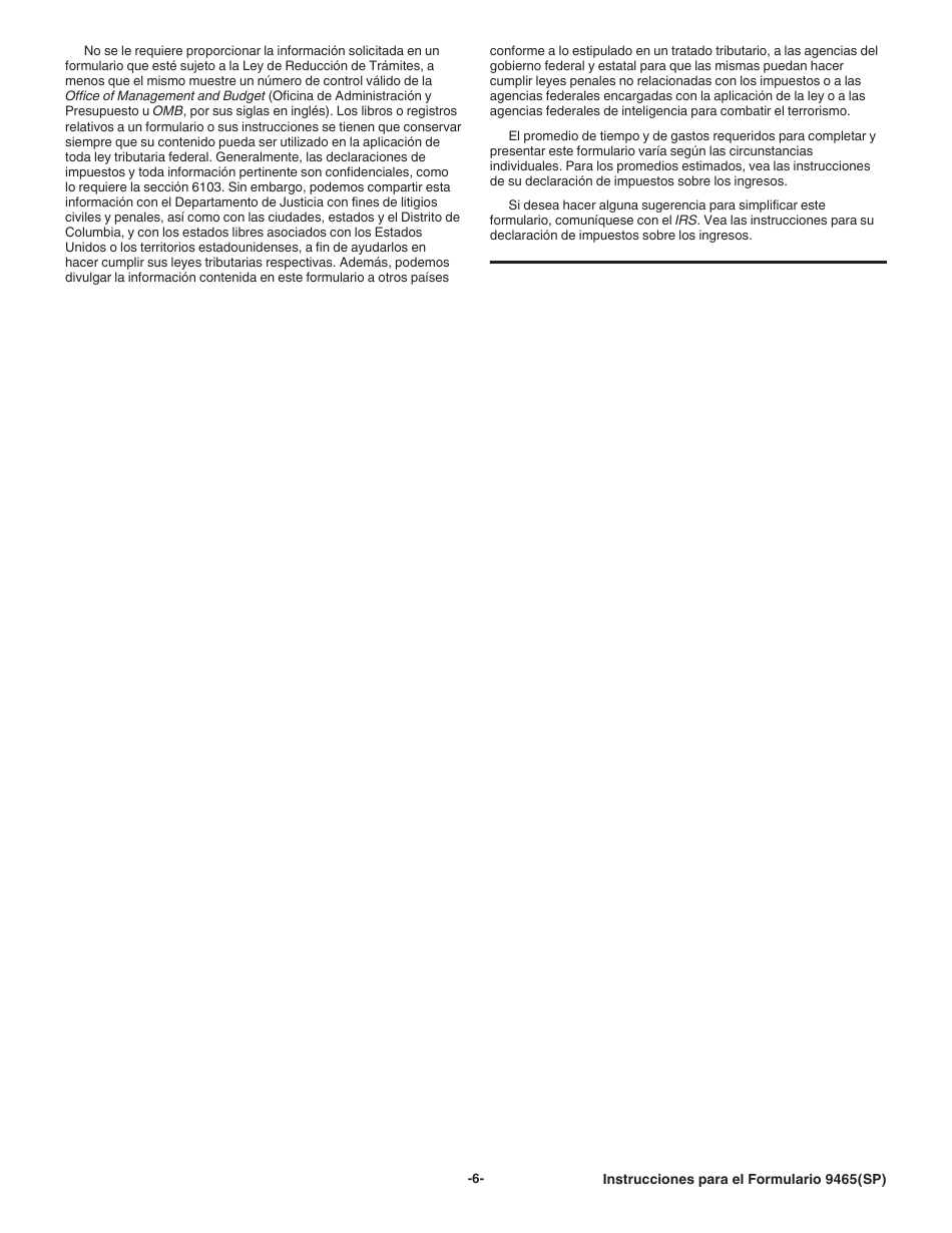 Instrucciones para IRS Formulario 9465(SP) Solicitud Para Un Plan De Pagos a Plazos (Spanish), Page 6