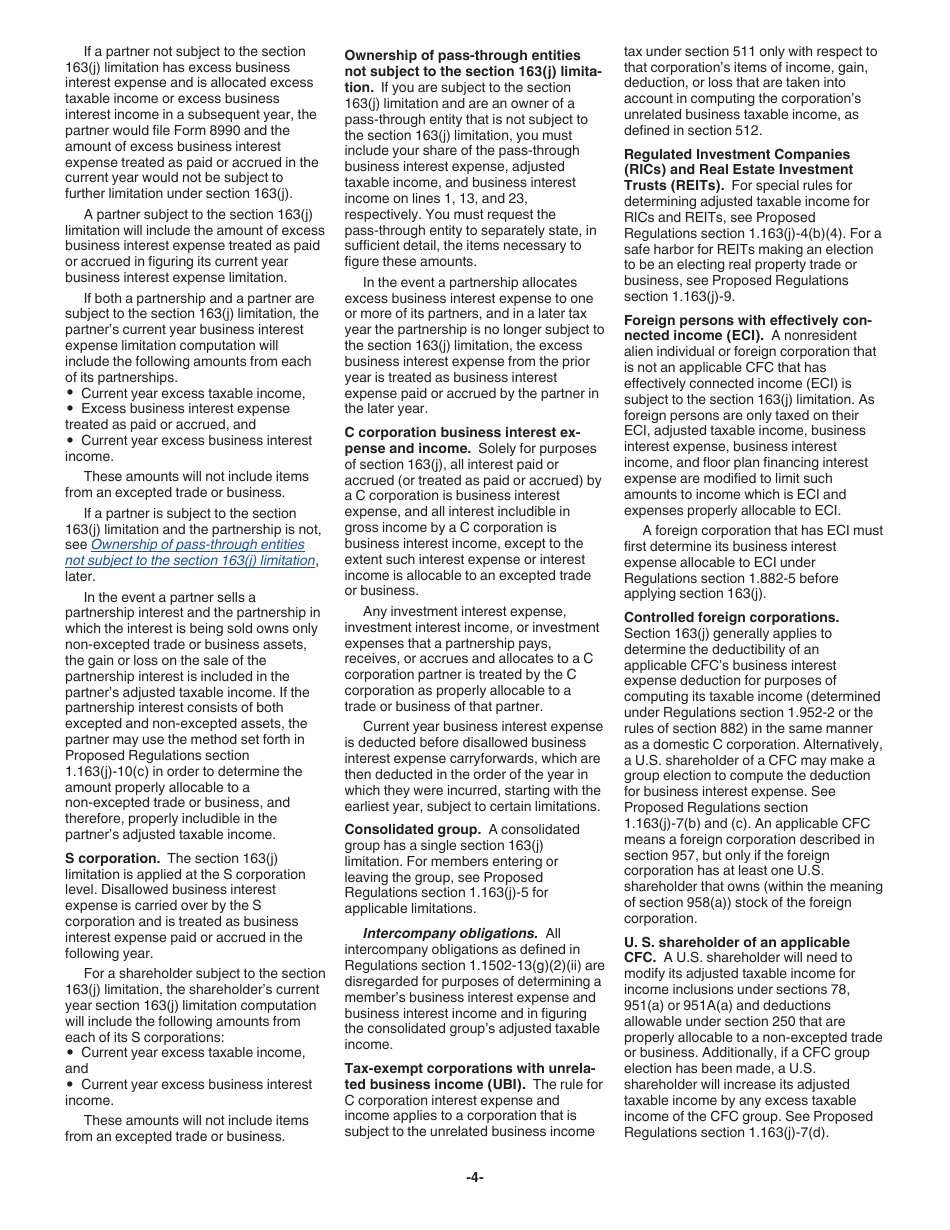 Download Instructions for IRS Form 8990 Limitation on Business Interest