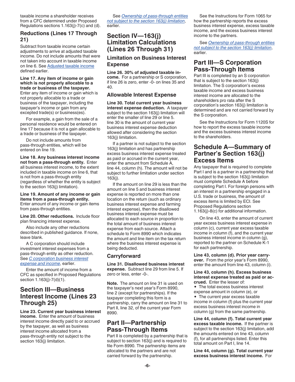 Instructions for IRS Form 8990 Limitation on Business Interest Expense Under Section 163(J), Page 6