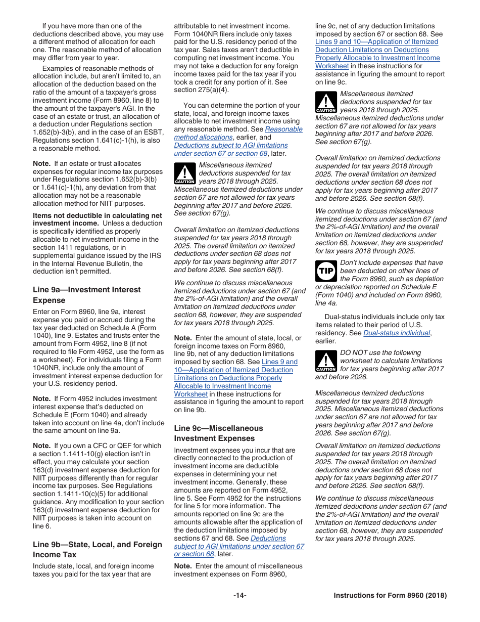 Instructions for IRS Form 8960 Net Investment Income Tax - Individuals, Estates, and Trusts, Page 14
