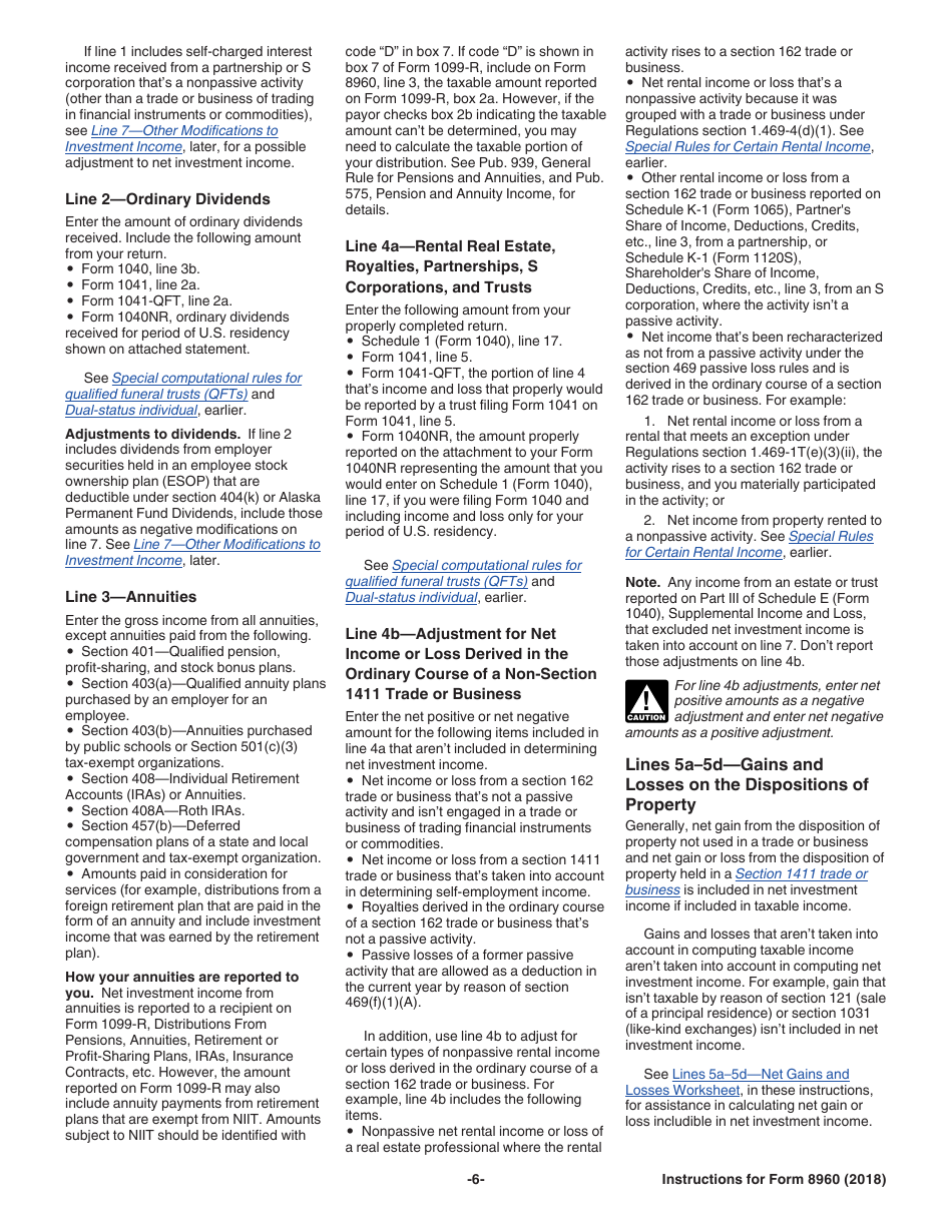 Instructions for IRS Form 8960 Net Investment Income Tax - Individuals, Estates, and Trusts, Page 6