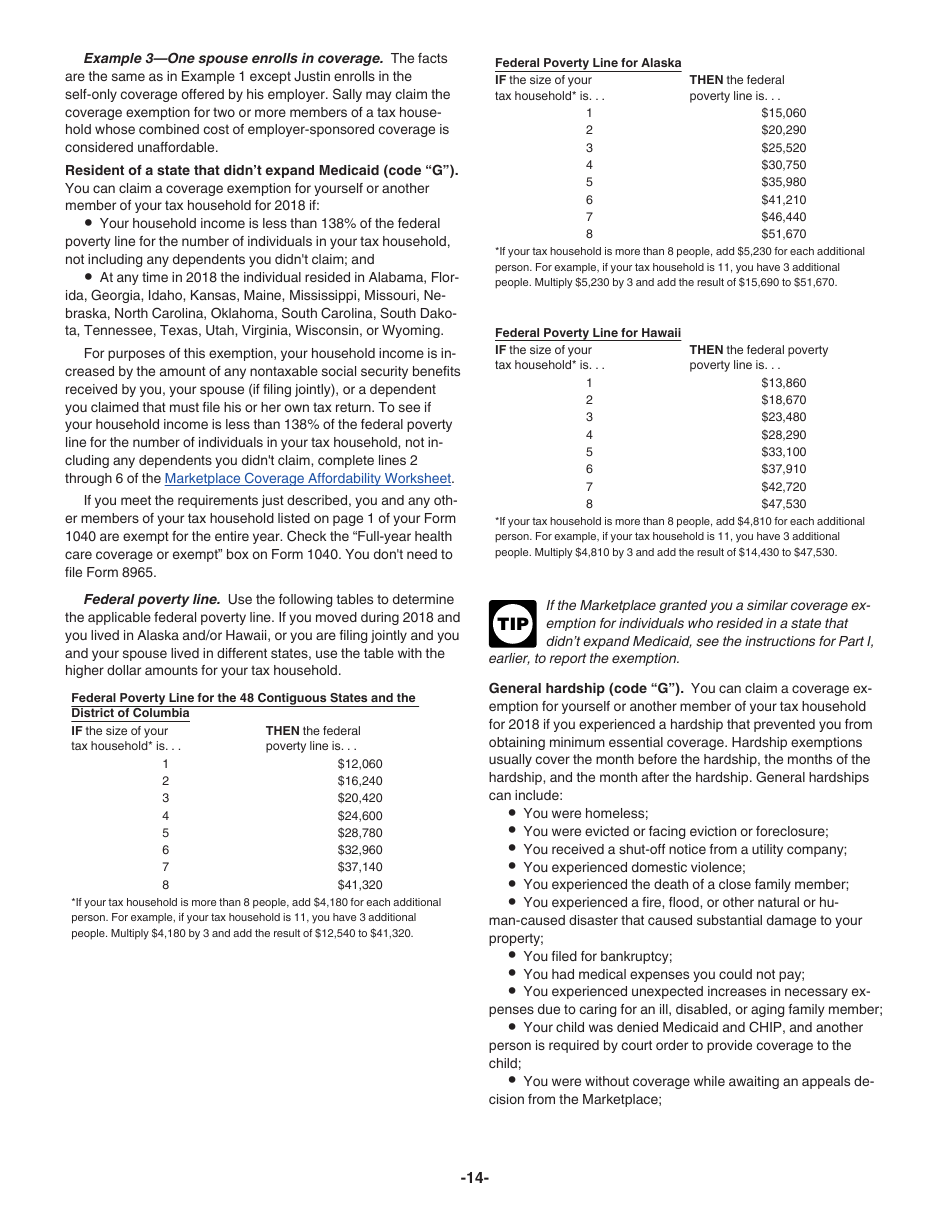 Instructions for IRS Form 8965 Health Coverage Exemptions (And Instructions for Figuring Your Shared Responsibility Payment), Page 14