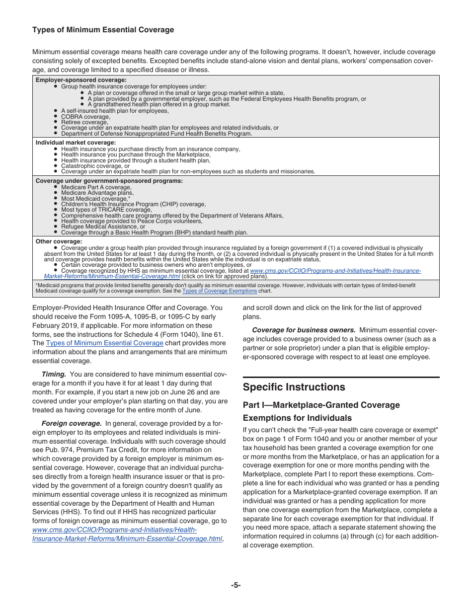 Instructions for IRS Form 8965 Health Coverage Exemptions (And Instructions for Figuring Your Shared Responsibility Payment), Page 5
