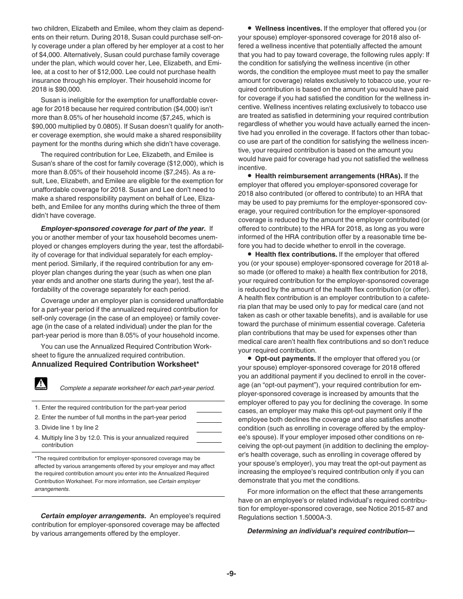 Instructions for IRS Form 8965 Health Coverage Exemptions (And Instructions for Figuring Your Shared Responsibility Payment), Page 9