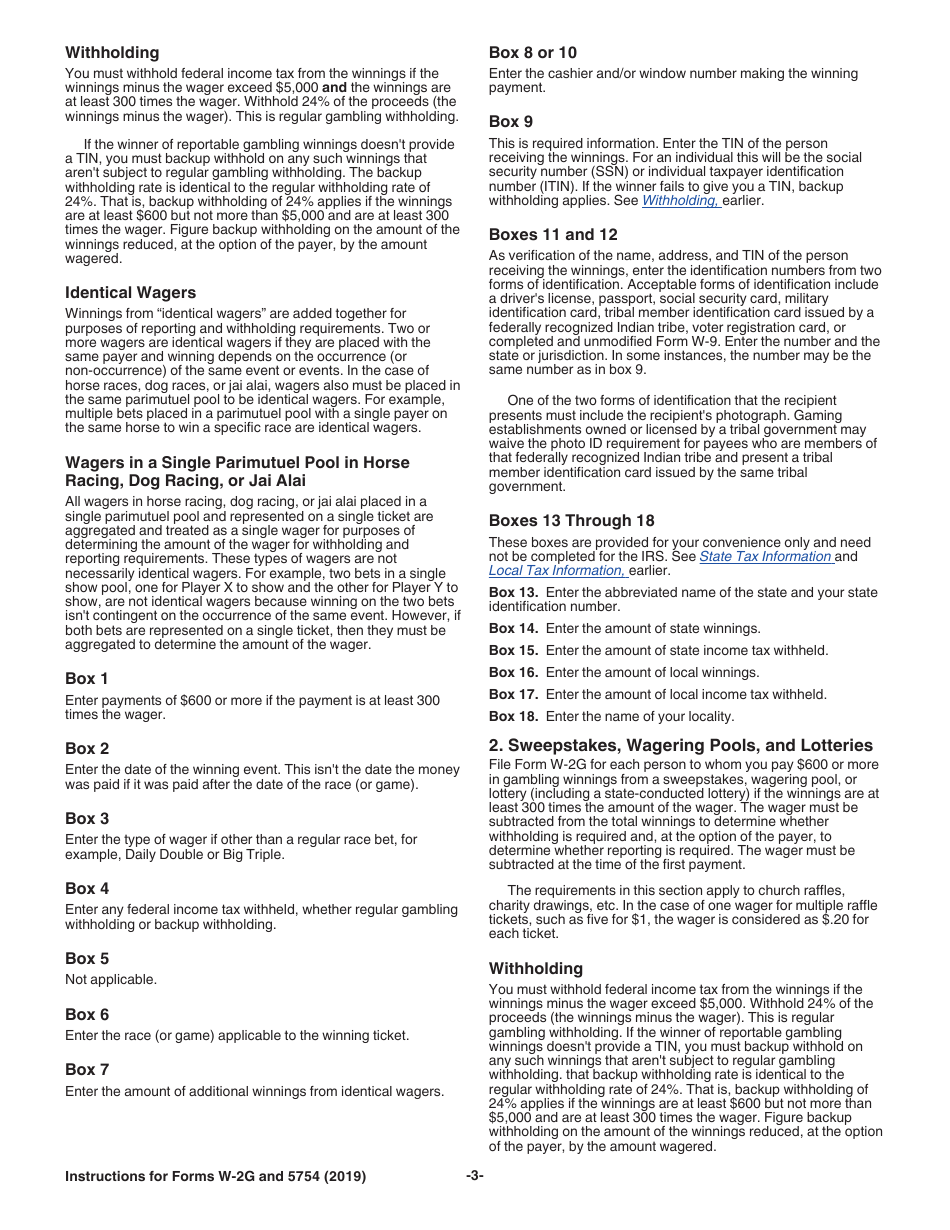 Instructions for IRS Form W-2G, 5754, Page 3