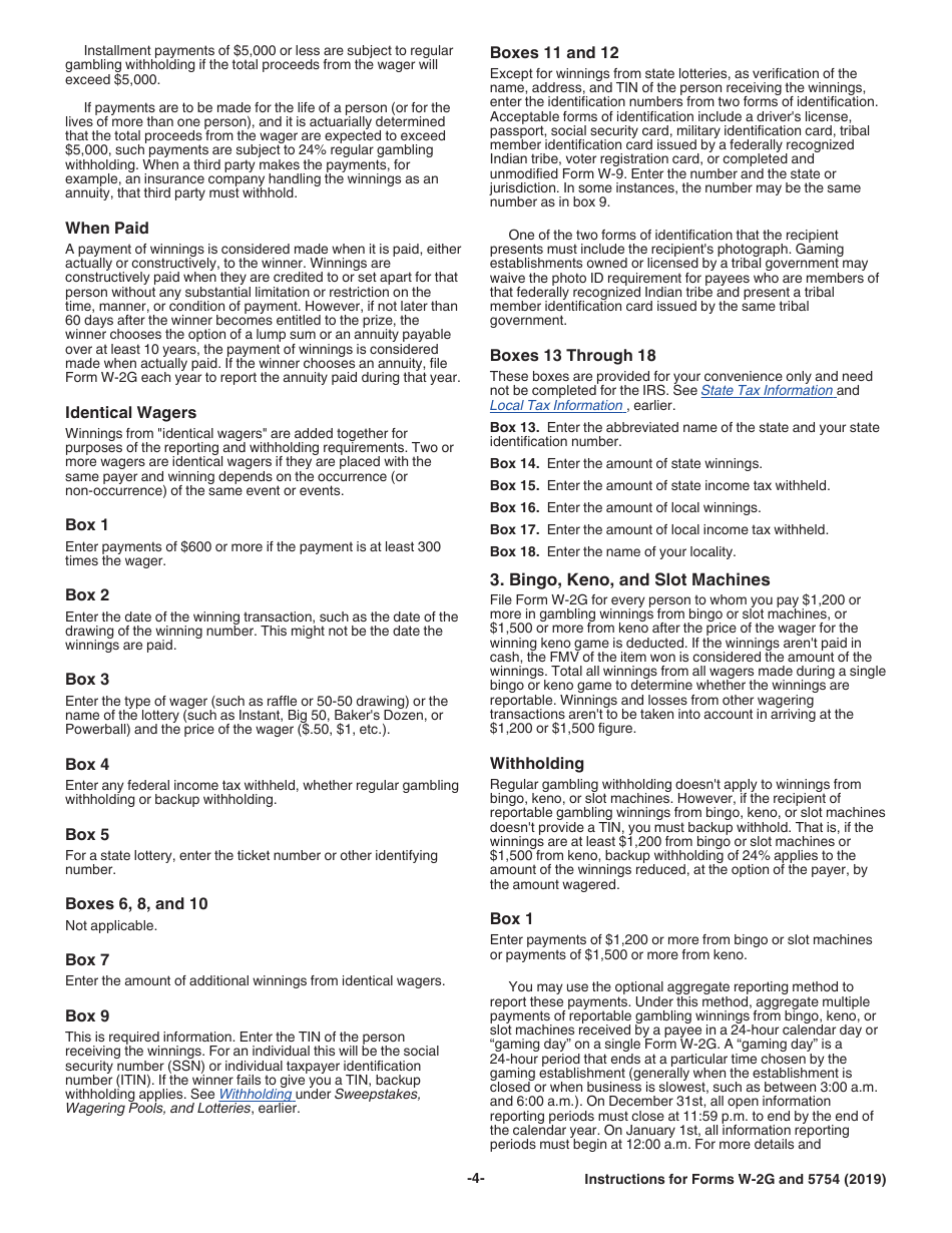 Instructions for IRS Form W-2G, 5754, Page 4