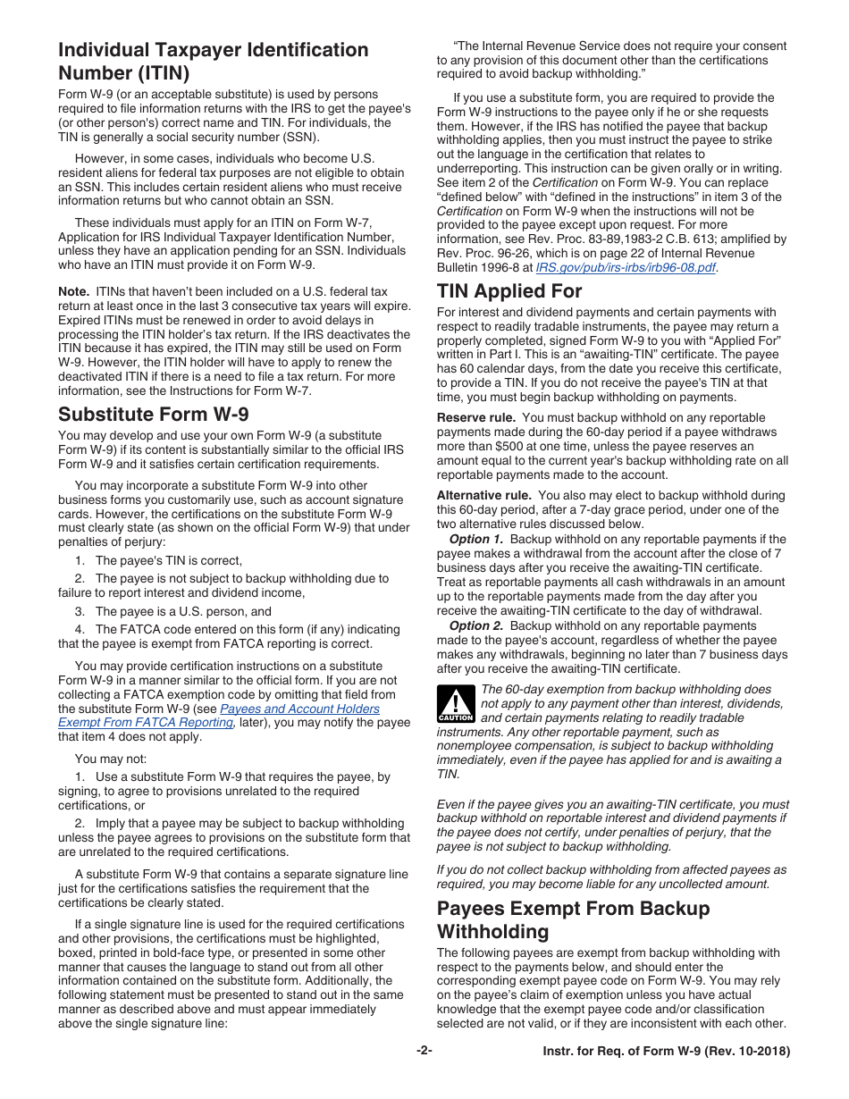 Instructions for IRS Form W-9 Request for Taxpayer Identification Number and Certification, Page 2