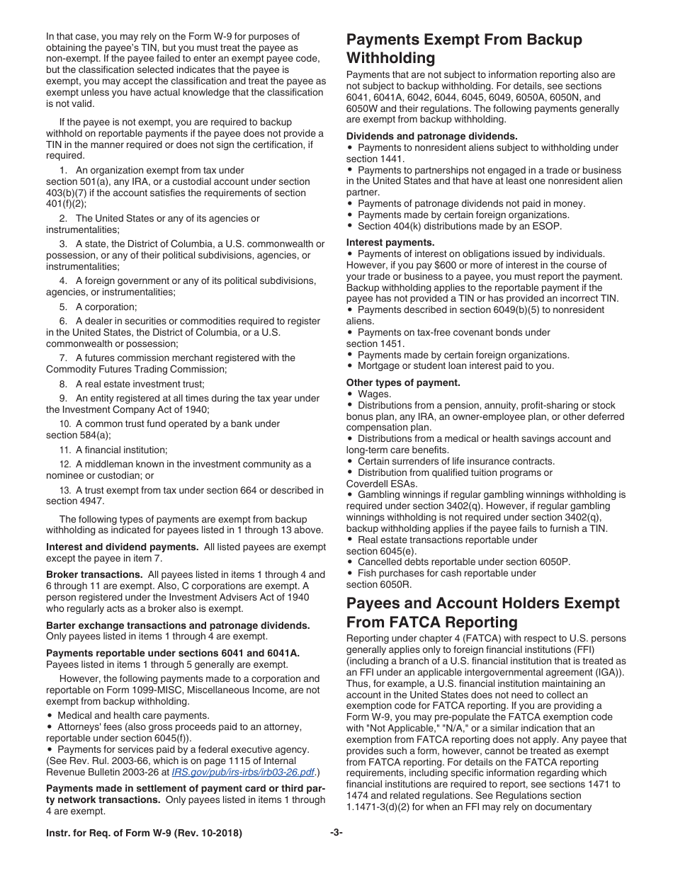 Instructions for IRS Form W-9 Request for Taxpayer Identification Number and Certification, Page 3