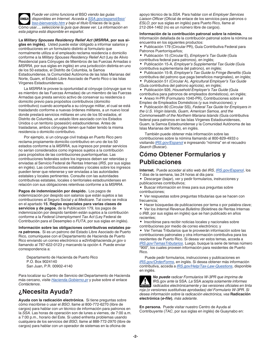 Instructions for IRS Form W-3PR Transmittal of Withholding Statements (English / Spanish), Page 2