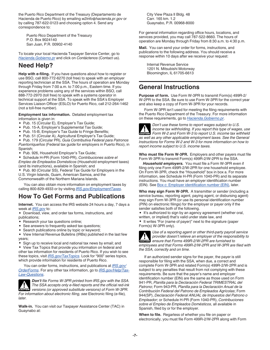 Instructions for IRS Form W-3PR Transmittal of Withholding Statements (English / Spanish), Page 7