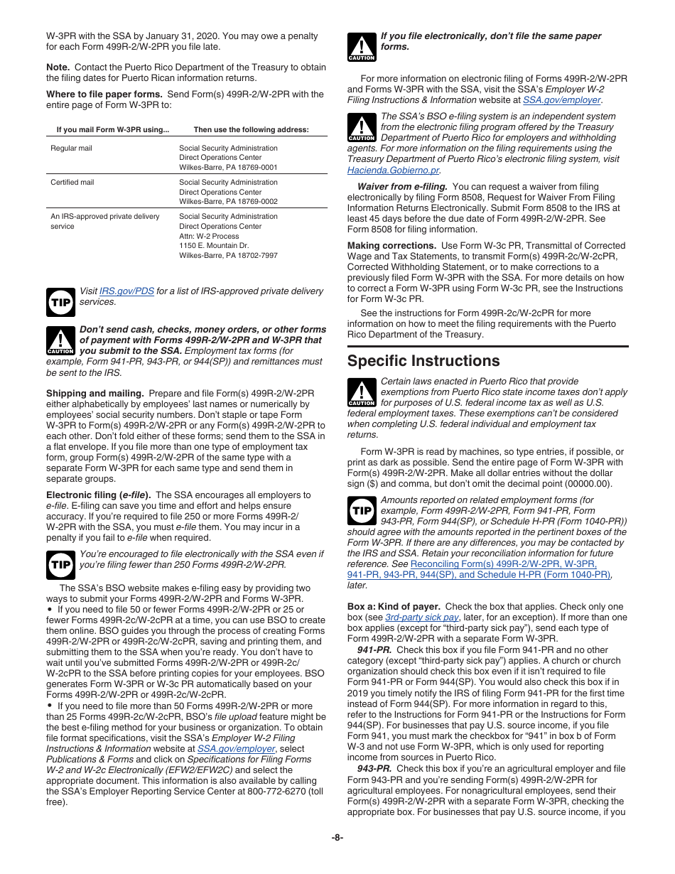 Download Instructions for IRS Form W-3PR Transmittal of Withholding ...