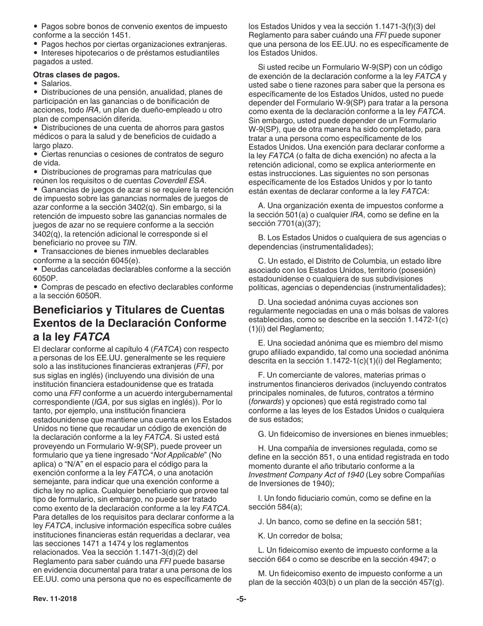 Instrucciones para IRS Formulario W-9(SP) Solicitud Y Certificacion Del Numero De Identificacion Del Contribuyente (Spanish), Page 5