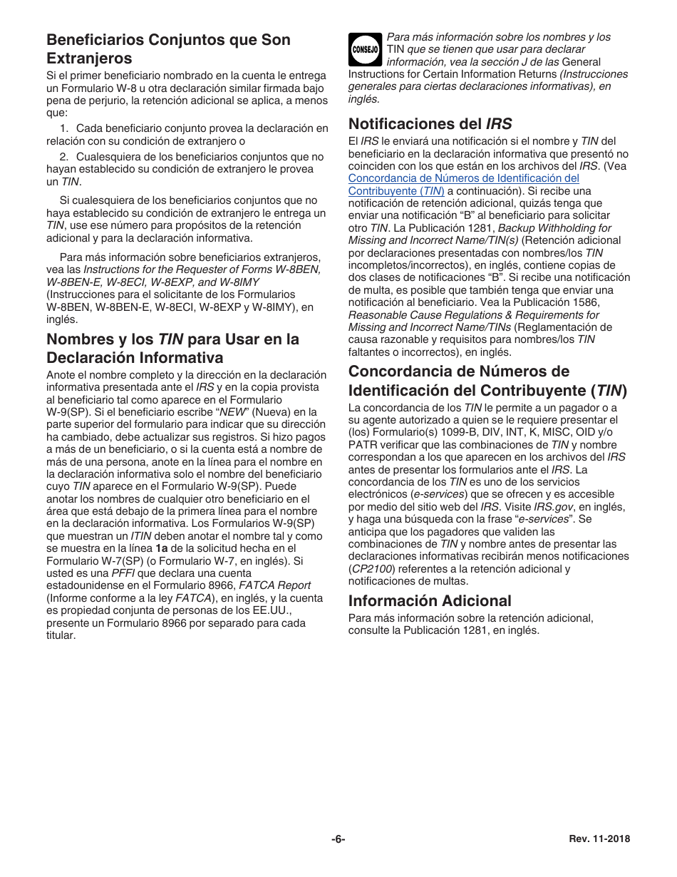 Instrucciones para IRS Formulario W-9(SP) Solicitud Y Certificacion Del Numero De Identificacion Del Contribuyente (Spanish), Page 6