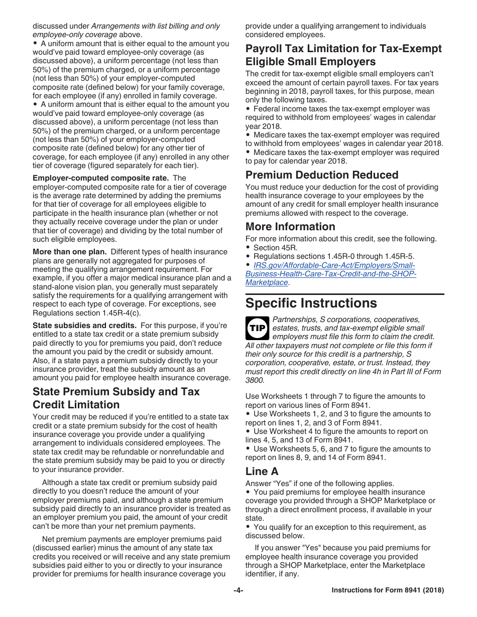 Download Instructions for IRS Form 8941 Credit for Small Employer